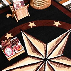 Furnish my Place 625 Star Black Texas Western Star Decor Cowboy Area Rug, Stain Resistant Mat, Latex Backed Rugs, Black (2'x8')