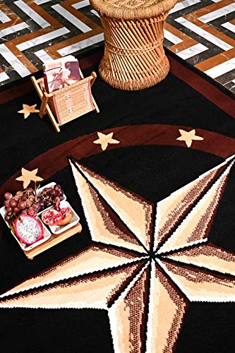 Furnish my Place 625 Star Black Texas Western Star Decor Cowboy Area Rug, Stain Resistant Mat, Latex Backed Rugs, Black (2'x8')