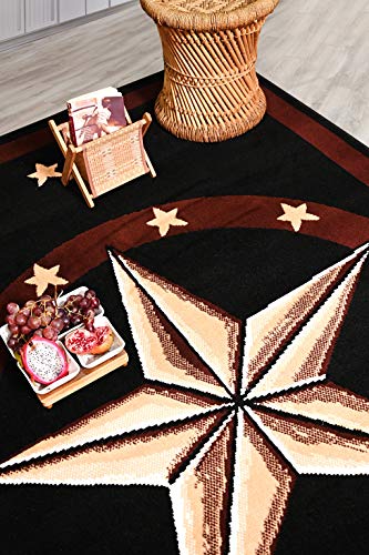 Furnish my Place 625 Star Black Texas Western Star Decor Cowboy Area Rug, Stain Resistant Mat, Latex Backed Rugs, Black (2'x8')