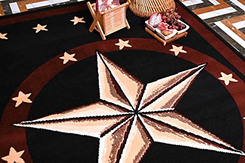 Furnish my Place 625 Star Black Texas Western Star Decor Cowboy Area Rug, Stain Resistant Mat, Latex Backed Rugs, Black (2'x8')