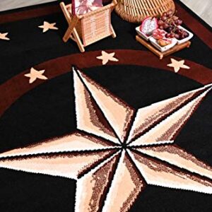 Furnish my Place 625 Star Black Texas Western Star Decor Cowboy Area Rug, Stain Resistant Mat, Latex Backed Rugs, Black (2'x8')