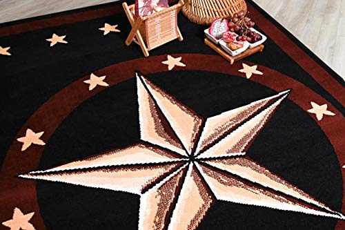 Furnish my Place 625 Star Black Texas Western Star Decor Cowboy Area Rug, Stain Resistant Mat, Latex Backed Rugs, Black (2'x8')