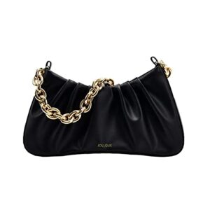 jollque shoulder bag for women,small leather dumpling bag handbag purse,gold chain going out evening clutch purses (black)