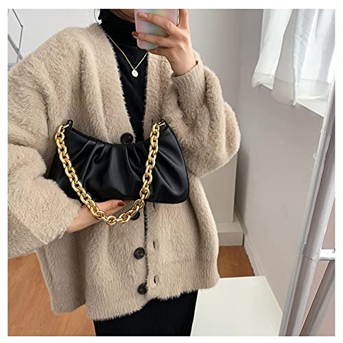 JOLLQUE Shoulder Bag for Women,Small Leather Dumpling Bag Handbag Purse,Gold Chain Going Out Evening Clutch Purses (Black)