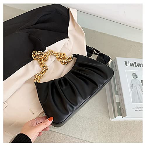 JOLLQUE Shoulder Bag for Women,Small Leather Dumpling Bag Handbag Purse,Gold Chain Going Out Evening Clutch Purses (Black)