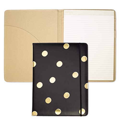 Kate Spade New York Black/Gold Leatherette Notepad Folio, Professional Padfolio with Lined Writing Pad, Interior Pocket, and Pen Loop, Scatter Dot