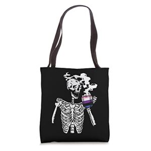 skeleton drinking coffee gender-fluid pride skull lgbtq ally tote bag