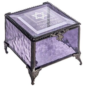 bat mitzvah gifts for girls personalized keepsake engraved jewish star of david purple stained glass jewelry box trinkets j devlin box 836 eb250