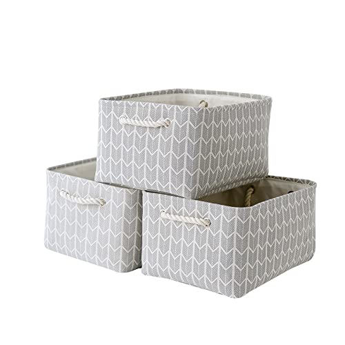 Tegance Storage Baskets Bins for Organizing, Foldable Sturdy Fabric Basket W/Handles, Large Rectangular Decorative Storage Basket for Shelves Nursery Closet Toy Blanket (3 Pack 15.7x11.8x8.3)…