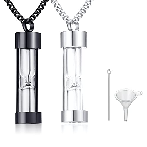 MPRAINBOW Stainless Steel Glass Bottle Hourglass Cremation Vial Urn Pendant Charm Necklace For Ash Memorial Keepsake For Men Women Pets