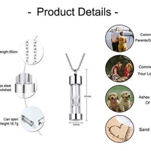 MPRAINBOW Stainless Steel Glass Bottle Hourglass Cremation Vial Urn Pendant Charm Necklace For Ash Memorial Keepsake For Men Women Pets