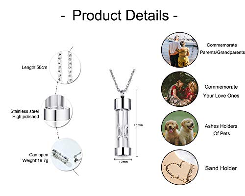 MPRAINBOW Stainless Steel Glass Bottle Hourglass Cremation Vial Urn Pendant Charm Necklace For Ash Memorial Keepsake For Men Women Pets
