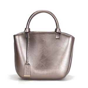 Covelin Genuine Leather Handbag Womens Retro Small Size Tote Shoulder Bag Pewter