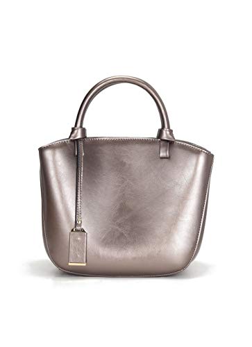 Covelin Genuine Leather Handbag Womens Retro Small Size Tote Shoulder Bag Pewter