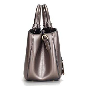 Covelin Genuine Leather Handbag Womens Retro Small Size Tote Shoulder Bag Pewter