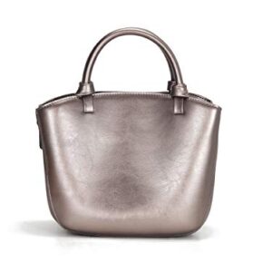 Covelin Genuine Leather Handbag Womens Retro Small Size Tote Shoulder Bag Pewter