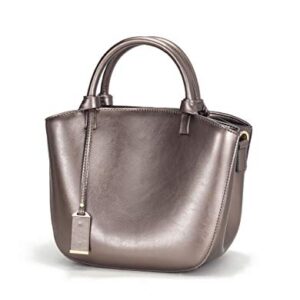 Covelin Genuine Leather Handbag Womens Retro Small Size Tote Shoulder Bag Pewter
