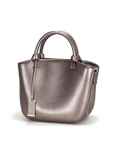 Covelin Genuine Leather Handbag Womens Retro Small Size Tote Shoulder Bag Pewter