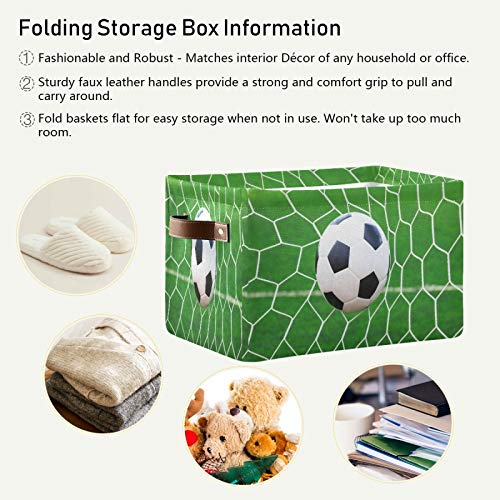 AUUXVA Storage Basket Sport Football Soccer Storage Cube Box Durable Canvas Collapsible Toy Basket Organizer Bin with Handles for Shelf Closet Bedroom Home Office