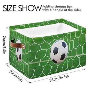 AUUXVA Storage Basket Sport Football Soccer Storage Cube Box Durable Canvas Collapsible Toy Basket Organizer Bin with Handles for Shelf Closet Bedroom Home Office