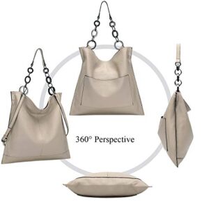 CHERISH KISS Hobo Bags for Women Leather Purses and Handbags Large Crossbody Shoulder Bags with Chain Strap(K5 Taupe)