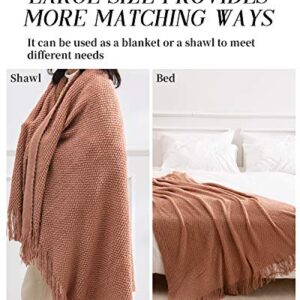 SPAOMY Knitted Throw Blanket with Tassels 3D Bubble Textured Lightweight Decorative Throws Blanket for Couch Cover Home Decor (Caramel, 50x60)