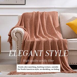 SPAOMY Knitted Throw Blanket with Tassels 3D Bubble Textured Lightweight Decorative Throws Blanket for Couch Cover Home Decor (Caramel, 50x60)