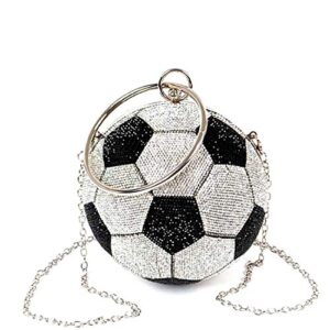 Elaborate Crystal Studded Soccer Ball Clutch Purse with Chain