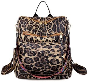 women backpack purse fashion travel bag multipurpose designer handbag ladies satchel pu leather shoulder bags (leopard brown)