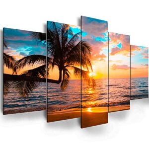 ephany abstract beach canvas wall art landscape art – 5 pieces canvas wall art, beach canvas wall art, sunset on ocean,ocean beach picture,nature landscape (c-5pcs,40″x20″)