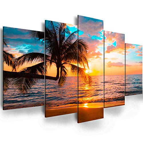 EPHANY Abstract beach canvas wall art Landscape Art - 5 Pieces Canvas Wall Art, Beach Canvas Wall Art, Sunset On Ocean,ocean beach picture,nature landscape (C-5pcs,40"x20")