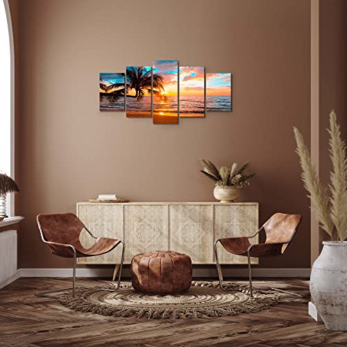 EPHANY Abstract beach canvas wall art Landscape Art - 5 Pieces Canvas Wall Art, Beach Canvas Wall Art, Sunset On Ocean,ocean beach picture,nature landscape (C-5pcs,40"x20")