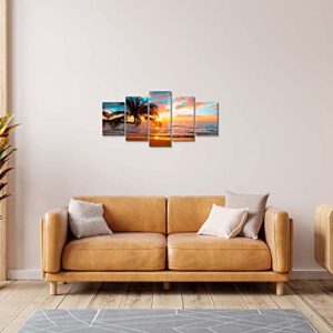 EPHANY Abstract beach canvas wall art Landscape Art - 5 Pieces Canvas Wall Art, Beach Canvas Wall Art, Sunset On Ocean,ocean beach picture,nature landscape (C-5pcs,40"x20")