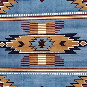 Southwest Native American Navajo Indian Rustic Lodge Geometric Aztec Design #CR25 Light Blue Carpet Area Rug (7’ 8” X 10’ 8”)