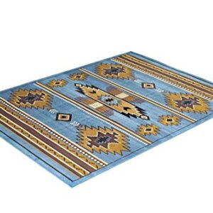 Southwest Native American Navajo Indian Rustic Lodge Geometric Aztec Design #CR25 Light Blue Carpet Area Rug (7’ 8” X 10’ 8”)