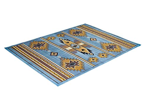 Southwest Native American Navajo Indian Rustic Lodge Geometric Aztec Design #CR25 Light Blue Carpet Area Rug (7’ 8” X 10’ 8”)