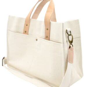 Tocco Goods Natural Canvas Tote Bag Genuine Leather Handles with Crossbody Strap Multiple Pockets Natural Light Tan