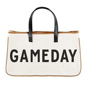 santa barbara design studio tote bag hold everything collection black and white 100% cotton canvas with genuine leather handles, large, game day