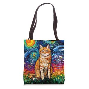 orange tabby tiger cat starry night colorful art by aja tote bag