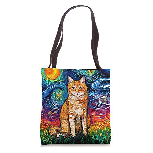 Orange Tabby Tiger Cat Starry Night Colorful Art by Aja Tote Bag