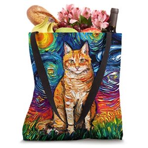 Orange Tabby Tiger Cat Starry Night Colorful Art by Aja Tote Bag