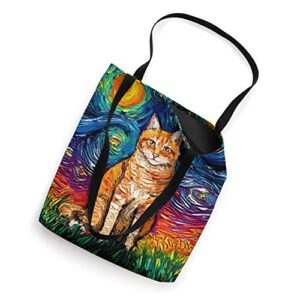 Orange Tabby Tiger Cat Starry Night Colorful Art by Aja Tote Bag