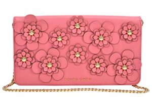 trina turk handbags, floral applique clutch with detachable chain (pink)
