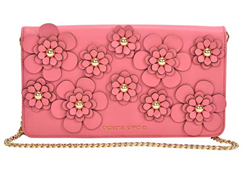 Trina Turk Handbags, Floral Applique Clutch With Detachable Chain (Pink)