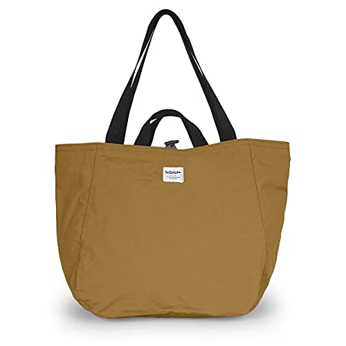 Hellolulu JAKE Double Sided Two Colors Handheld Tote Bag, Water Resistant Lightweight 2-Way Shoulder Bag, Large Capacity For Daily Use Shopping Men Women, Toffee/Slate Gray