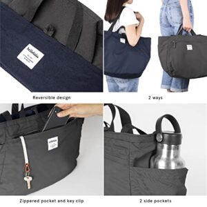 Hellolulu JAKE Double Sided Two Colors Handheld Tote Bag, Water Resistant Lightweight 2-Way Shoulder Bag, Large Capacity For Daily Use Shopping Men Women, Toffee/Slate Gray