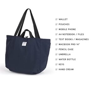 Hellolulu JAKE Double Sided Two Colors Handheld Tote Bag, Water Resistant Lightweight 2-Way Shoulder Bag, Large Capacity For Daily Use Shopping Men Women, Toffee/Slate Gray