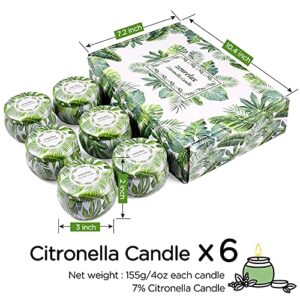 Citronella Candles Outdoor Indoor 6 Pack 26oz Scented Candles with Pure Citronella Essential Oil and Natural Soy Wax Long Lasting Burning for Home Gardon Patio Balcony