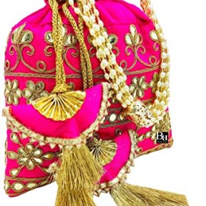 Bombay Haat Ethnic Indian Designer Silk Potli Bag Purse Evening Bag Clutch Purse for Wedding Party Cocktail Prom Gifting (Hot Pink)