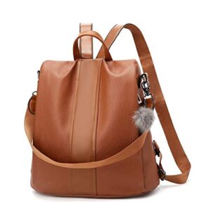 younne women backpack purses pu leather anti-theft rucksack waterproof daypack casual shoulder satchel bag (brown)